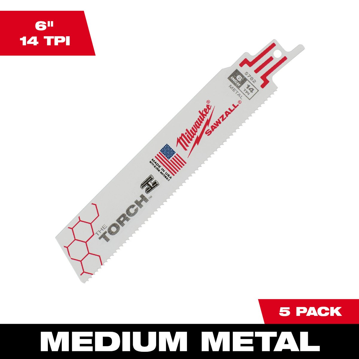 Milwaukee 48-00-5782 6" 14 TPI The Torch™ SAWZALL® Blades (5 Pk) - feature callout