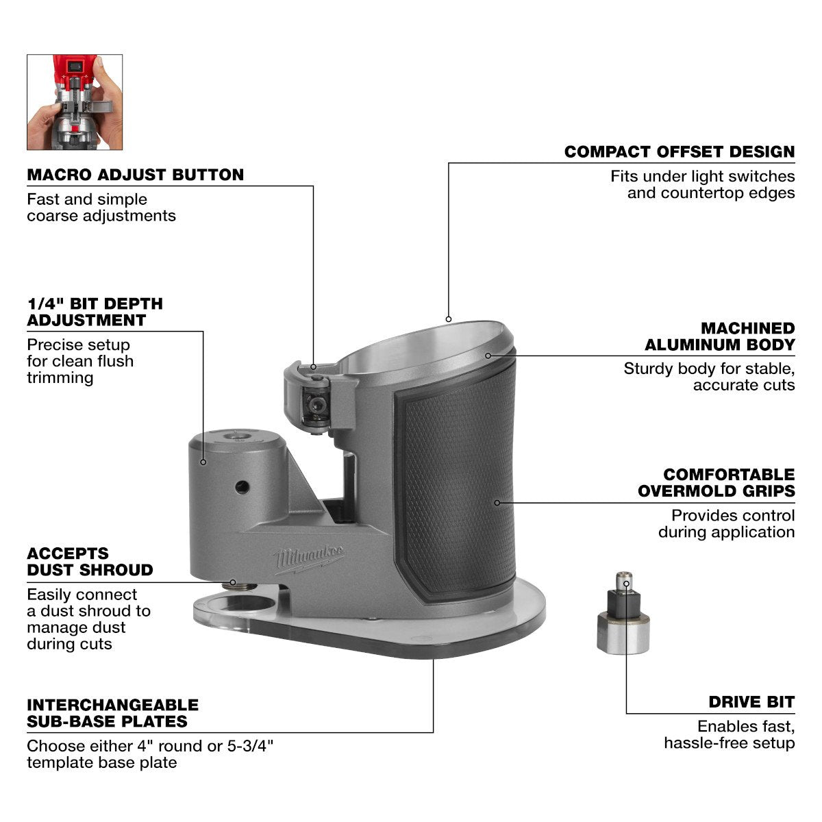 Milwaukee 48-10-5602 Compact Router Offset Base - feature callout