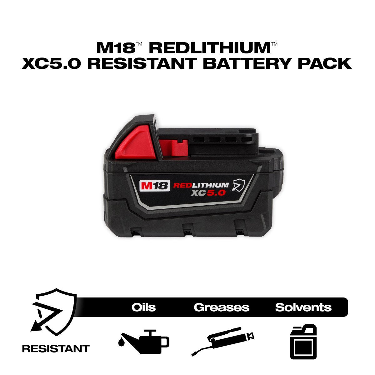 Milwaukee 48-11-1850R M18™ REDLITHIUM™ XC5.0 Resistant Battery - feature callout