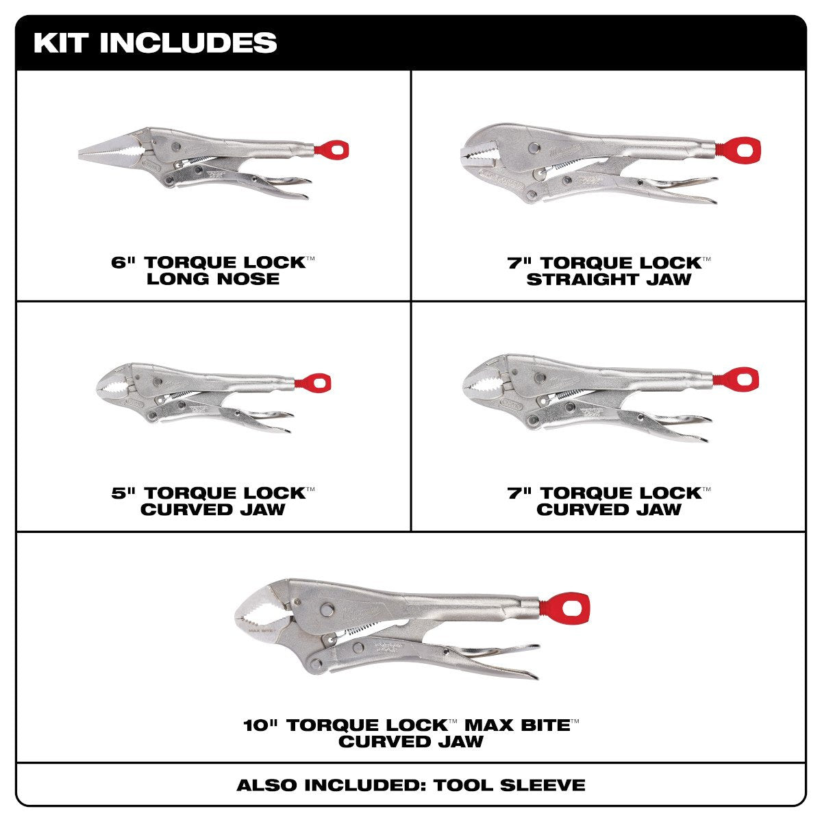 Milwaukee 48-22-3695 5Pc TORQUE LOCK™ Locking Pliers Kit - feature callout