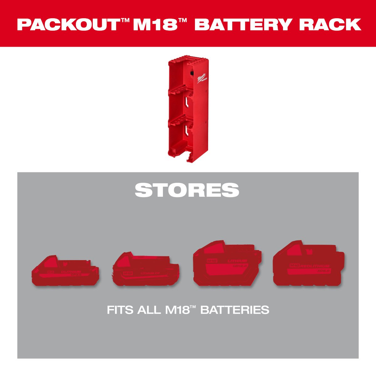 Milwaukee 48-22-8339 PACKOUT™ M18™ Battery Rack - feature callout