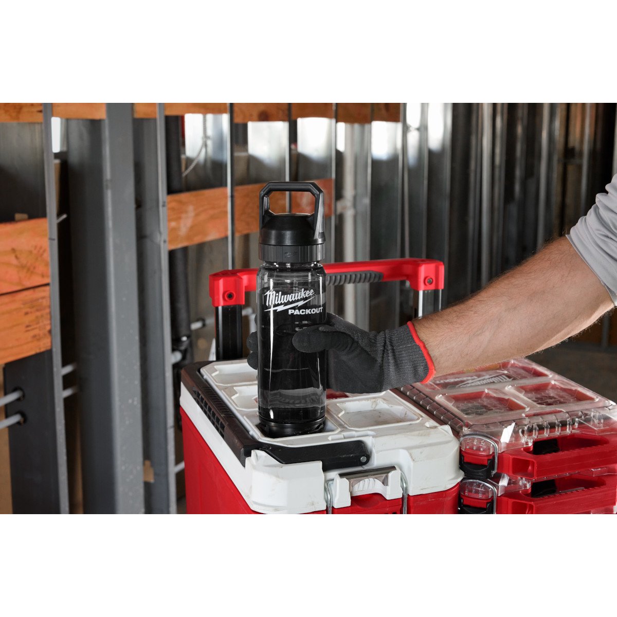 Milwaukee 48-22-8371B PACKOUT™ 25oz Bottle with Chug Lid - in use