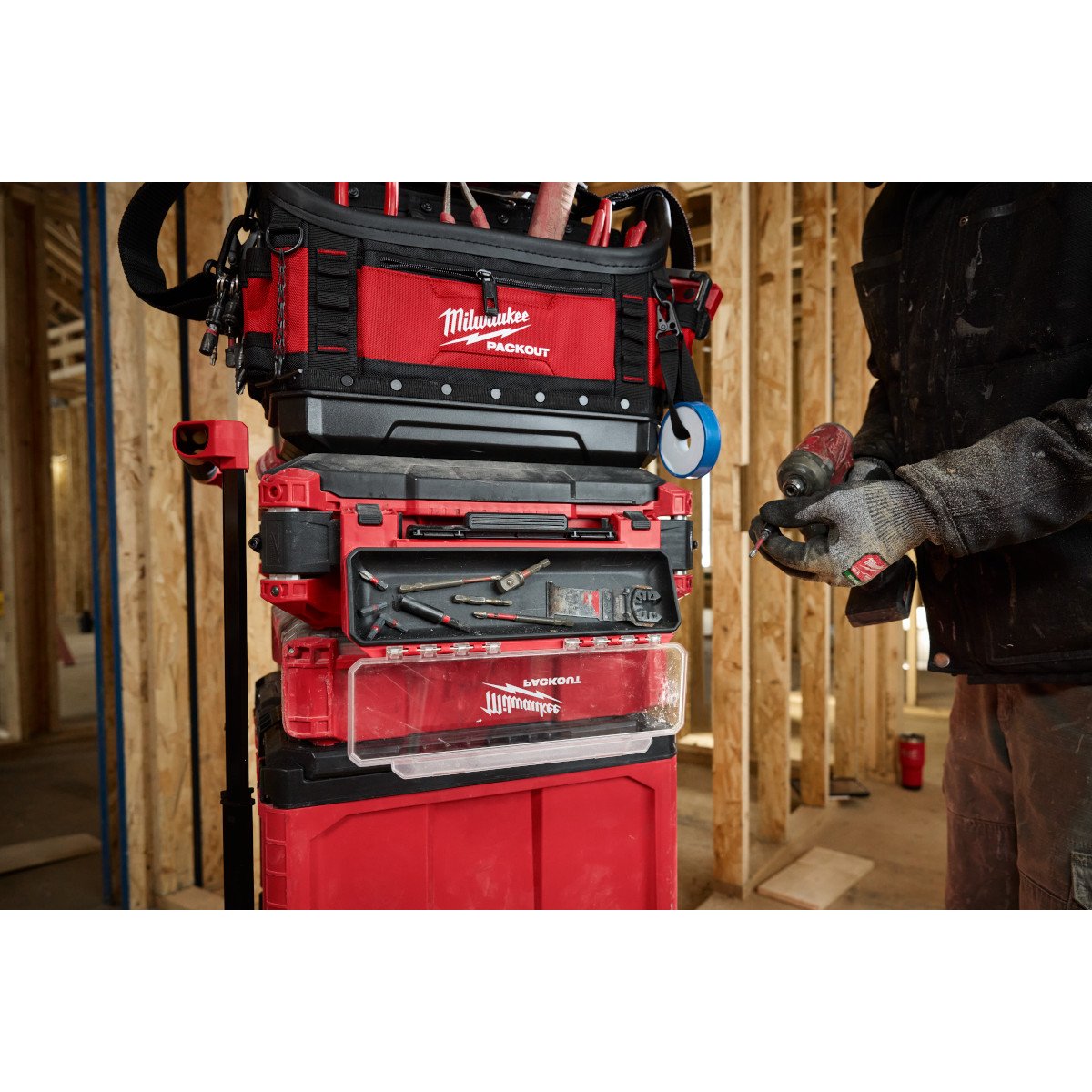 Milwaukee 48-22-8611 PACKOUT™ Tool Box Magnetic Bin Attachment - in use