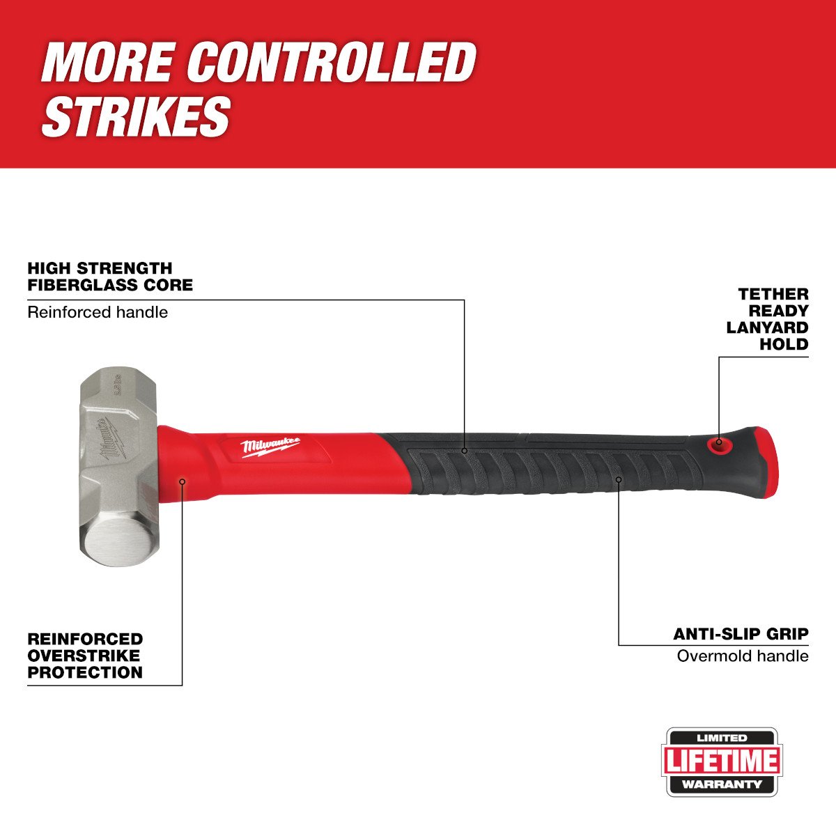Milwaukee 48-22-9312 2.5lb Fiberglass Engineer Hammer - feature callout