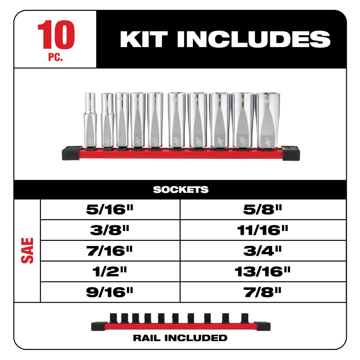 Milwaukee 48-22-9405 10pc 3/8 in. SAE Deep Well Sockets with FOUR FLAT™ Sides - feature callout