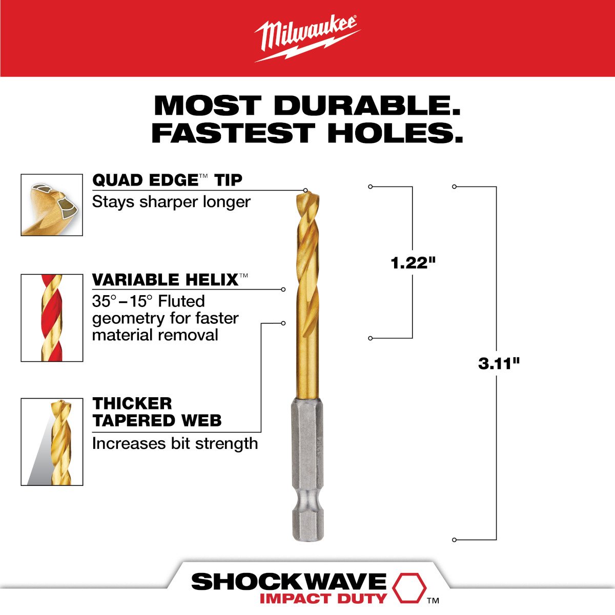 Milwaukee 48-89-4610 13/64 in. Titanium SHOCKWAVE™ Drill Bit - feature callout