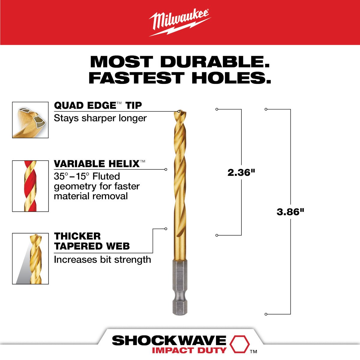 Milwaukee 48-89-4612 15/64 in. Titanium SHOCKWAVE™ Drill Bit - feature callout