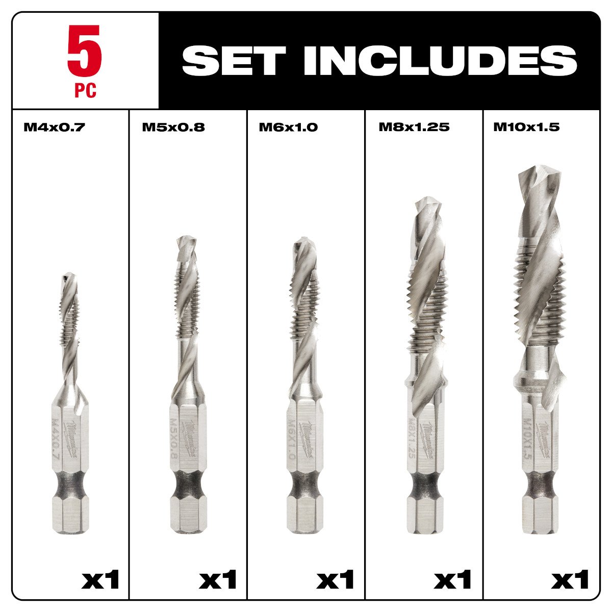 Milwaukee 48-89-4875 SHOCKWAVE™ 5 Pc. Metric Impact Drill Tap Set - feature callout