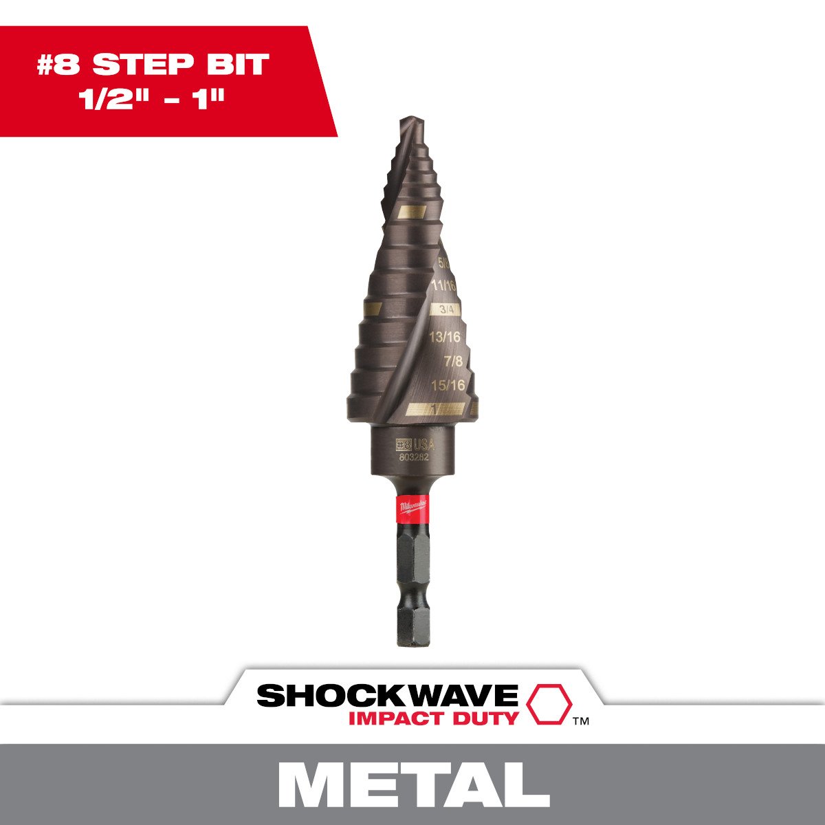 Milwaukee 48-89-9248 SHOCKWAVE™ Impact Duty™ Step Bit #8 1/8 - 1 in. - feature callout