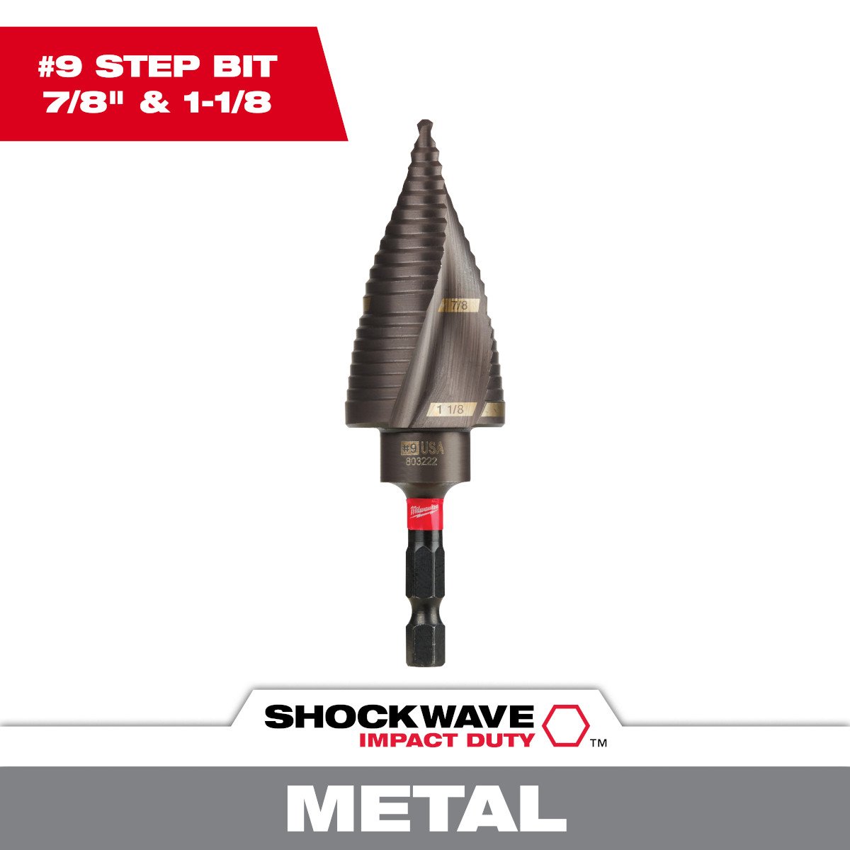 Milwaukee 48-89-9249 SHOCKWAVE™ Impact Duty™ Step Bit #9 7/8 in. &1-1/8 in. - feature callout