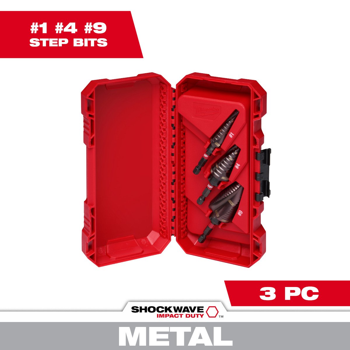 Milwaukee 48-89-9257 SHOCKWAVE™ Impact Duty™ Step Bit Electrician Set (#1, #4, #9) - feature callout