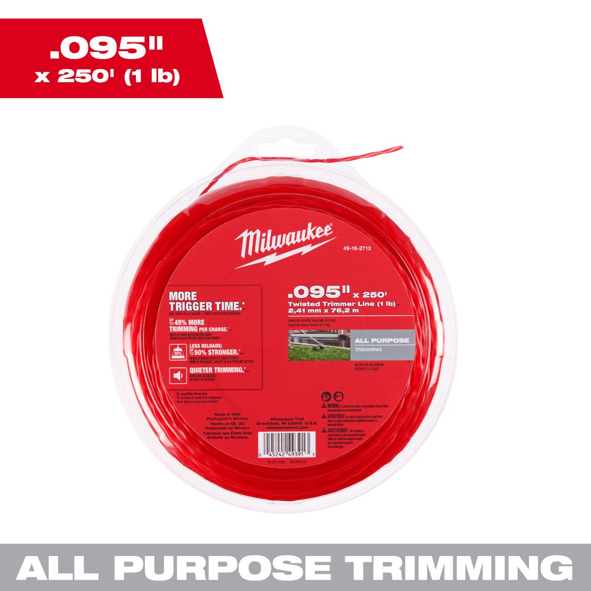 Milwaukee 49-16-2713 .095 in. x 250 Ft. Trimmer Line - feature callout