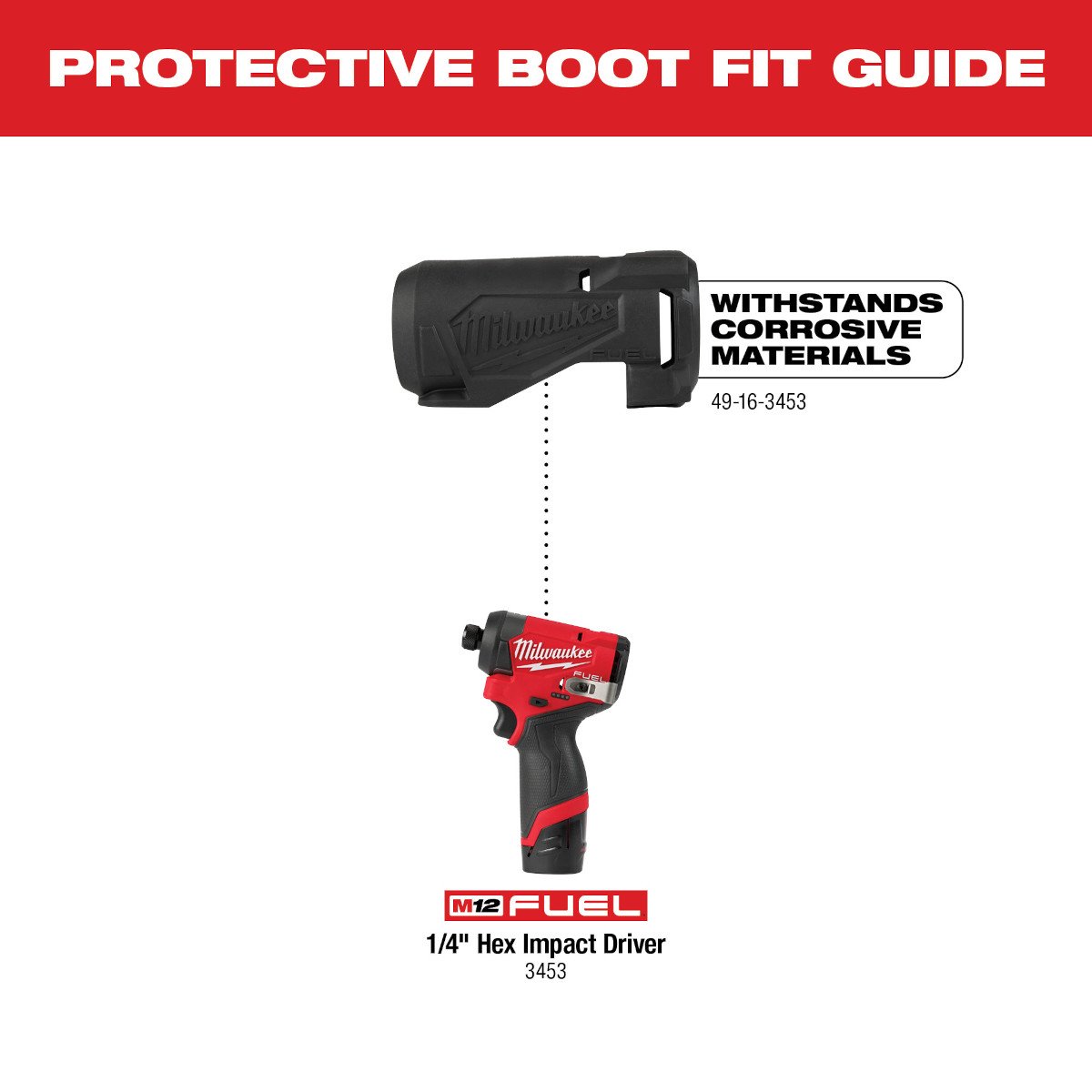 Milwaukee 49-16-3453 M12 FUEL™ 1/4" Hex Impact Driver Protective Boot - feature callout