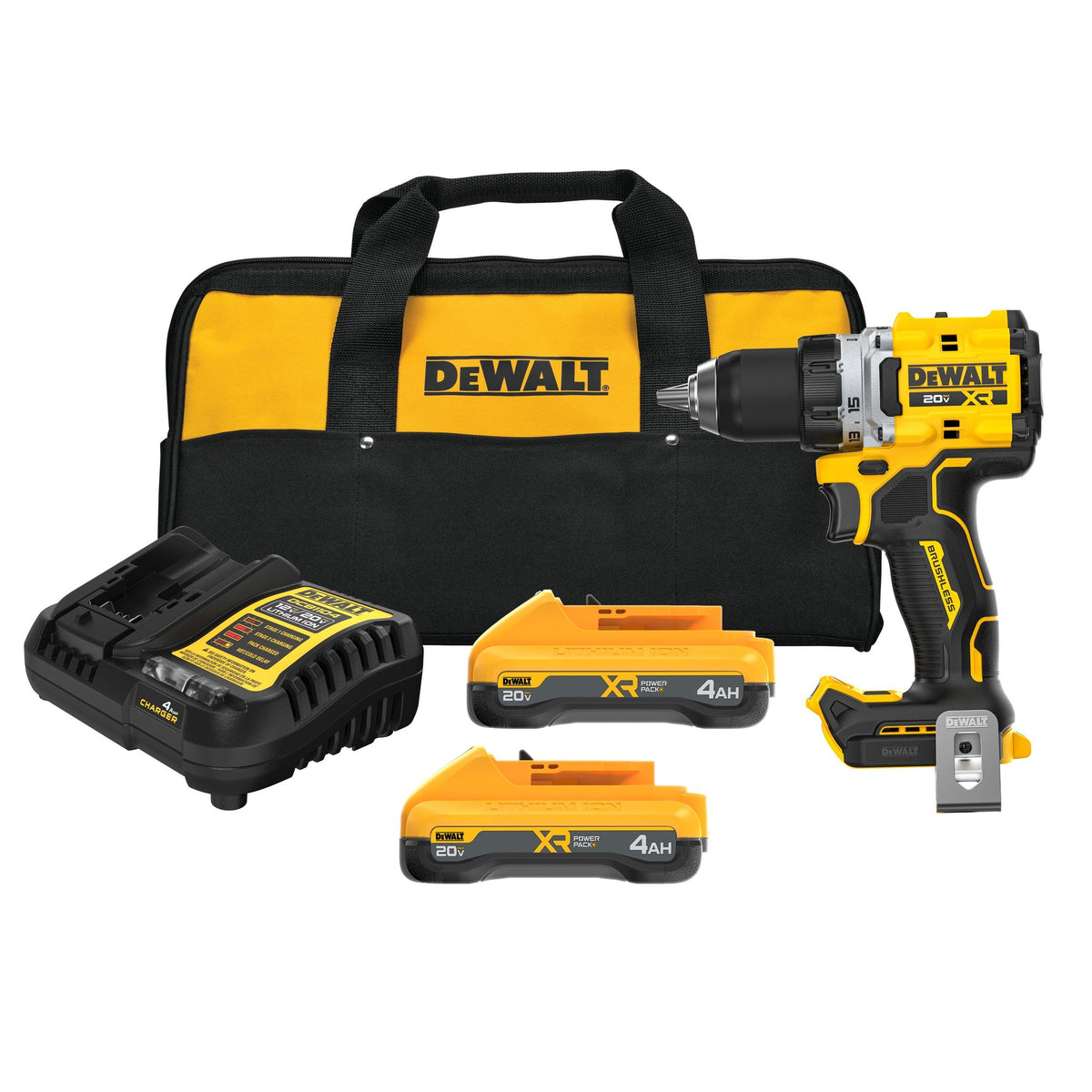 DEWALT DCD801QQ2 20V MAX XR Brushless 1/2" Drill/Driver With Anti-Rotation Kit - kit contents