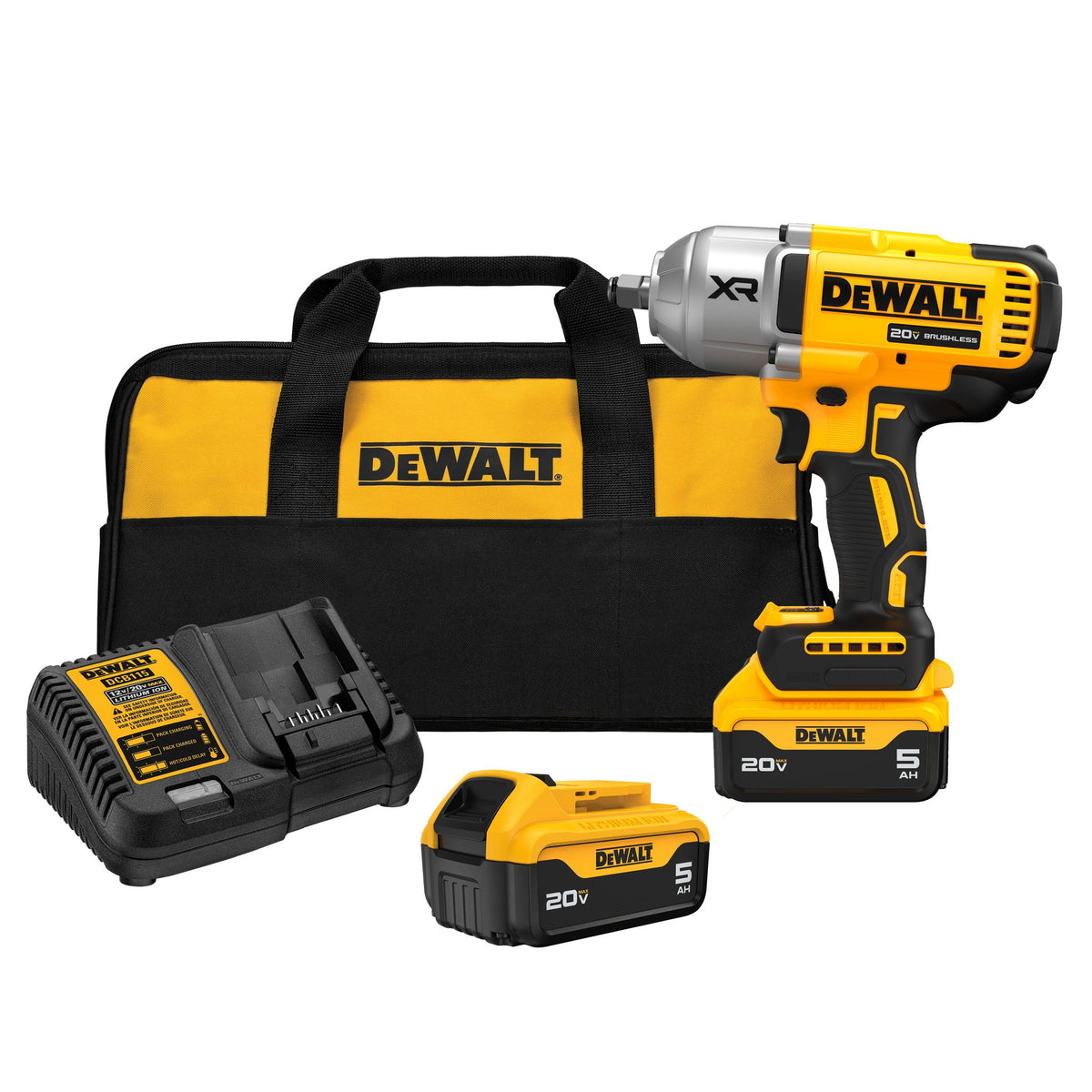DEWALT DCF900P2 20V MAX XR 1/2 in. High Torque Impact Wrench Kit - kit contents
