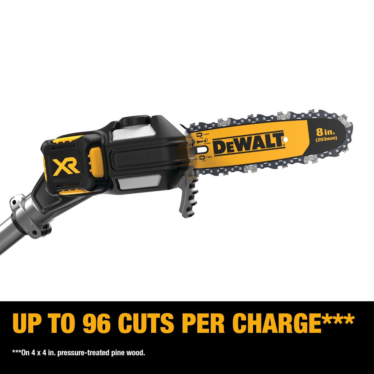 DEWALT DCKO86P1 20V MAX Brushless Pole Saw and Pole Hedge Trimmer Combo Kit - feature callout