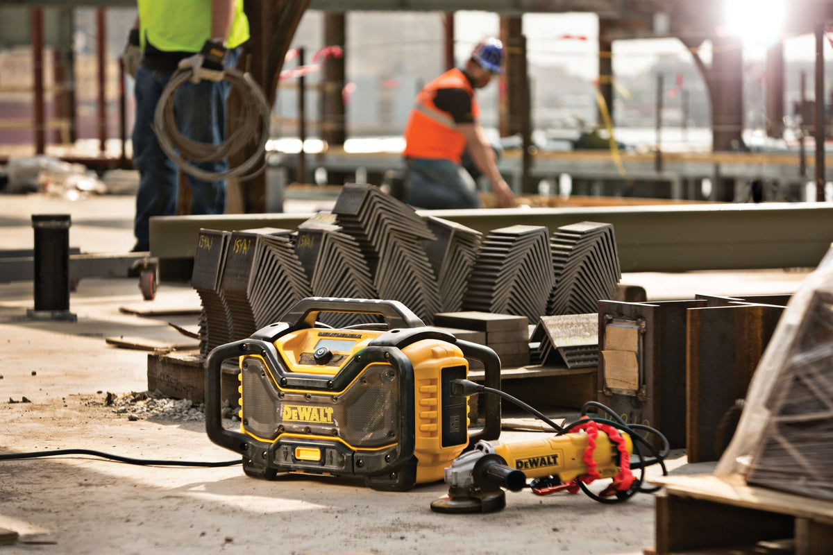 DEWALT DCR025 20V MAX** Portable Radio and Battery Charger, Bluetooth - in use