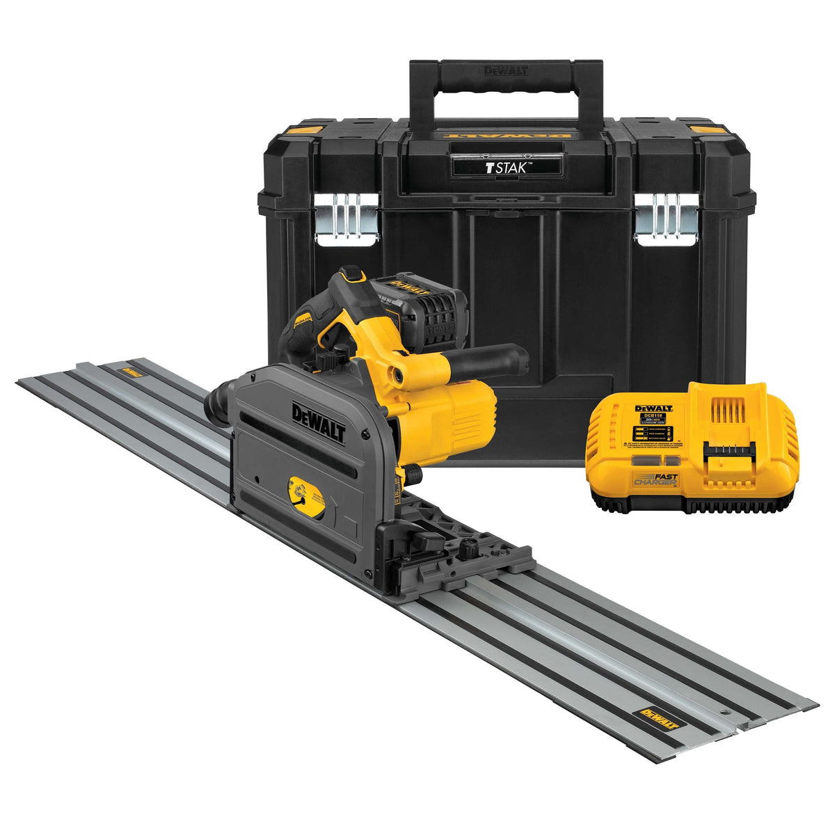 DEWALT DCS520T1 Flexvolt 60V Max Circular Saw, 6-1/2-Inch, Cordless Tracksaw Kit - kit contents