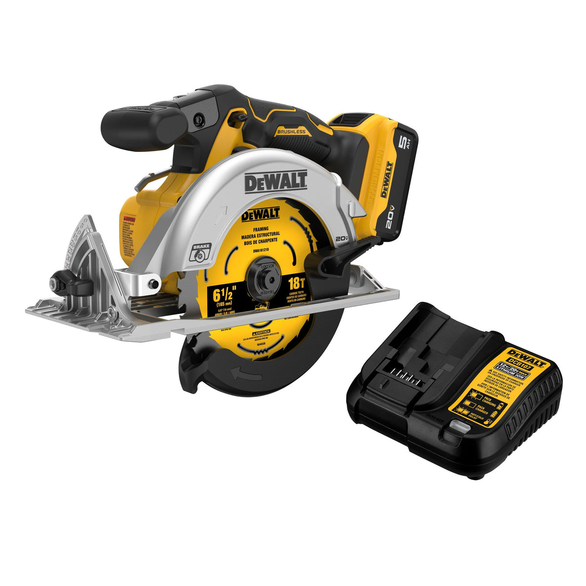 DEWALT DCS565P1 20V MAX 6-1/2 BRUSHLESS CIRC SAW (KIT) - kit contents