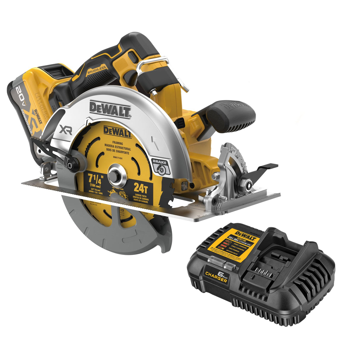 DEWALT DCS590WW1 20V MAX XR BRUSHLESS CORDLESS 7-1/4 IN. CIRCULAR SAW KIT - kit contents