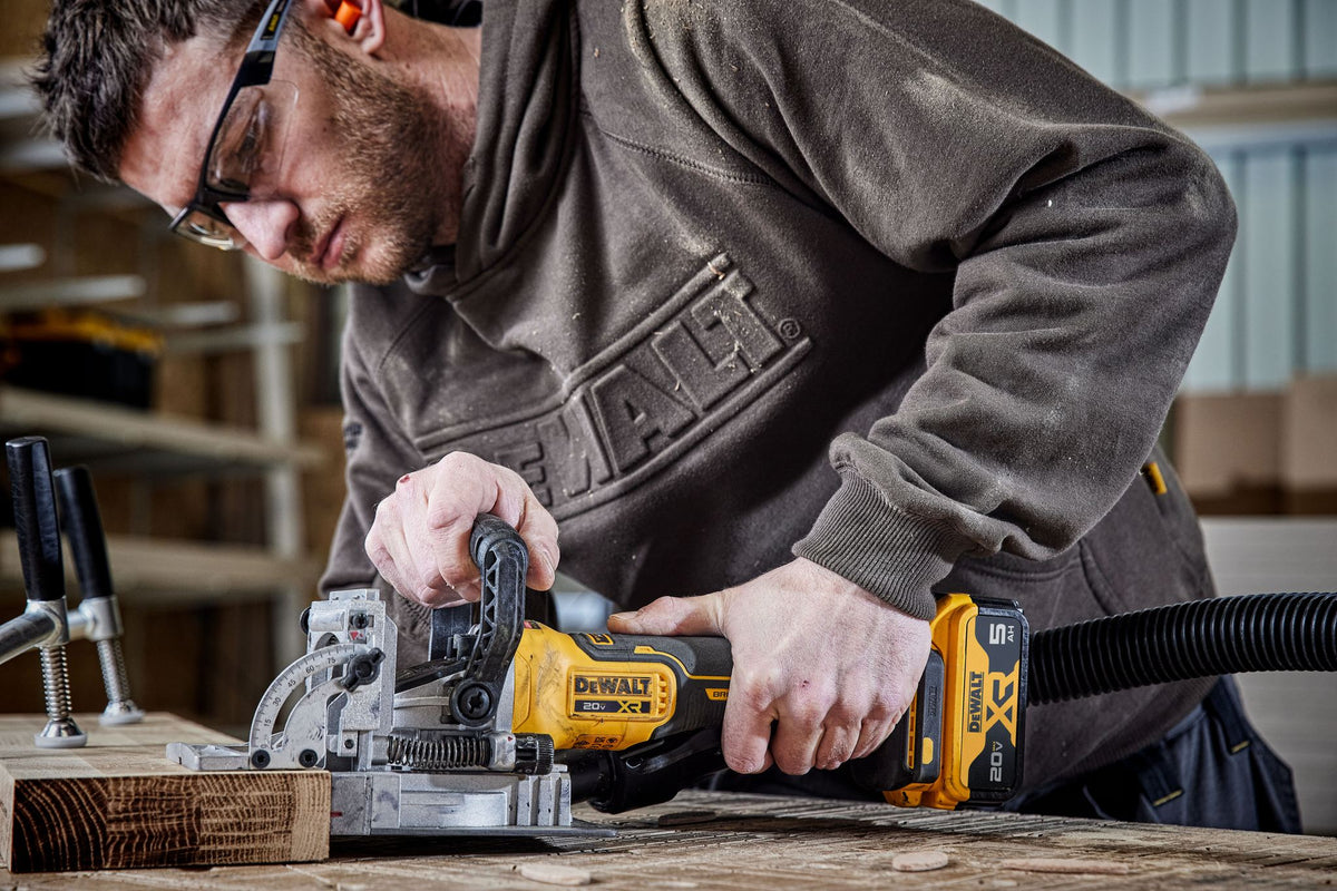 DEWALT DCW682B 20V MAX* XR® Brushless Cordless Biscuit Joiner (Tool Only) - in use