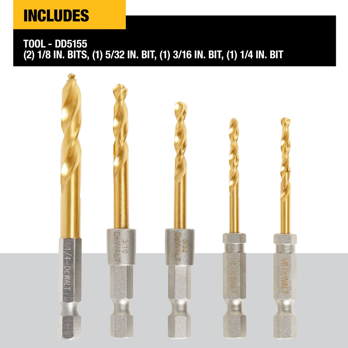 DEWALT DD5155 Impact Ready Titanium Nitride Coated Drill Bit Set, 5Pc - feature callout