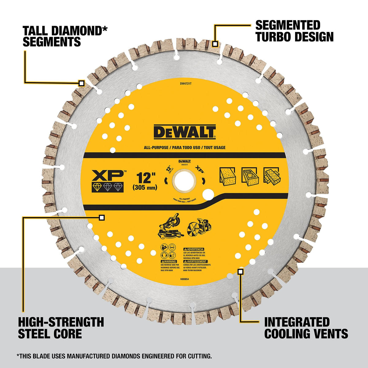 DEWALT DW4721T 12In Segmented Xp All Purpose - feature callout