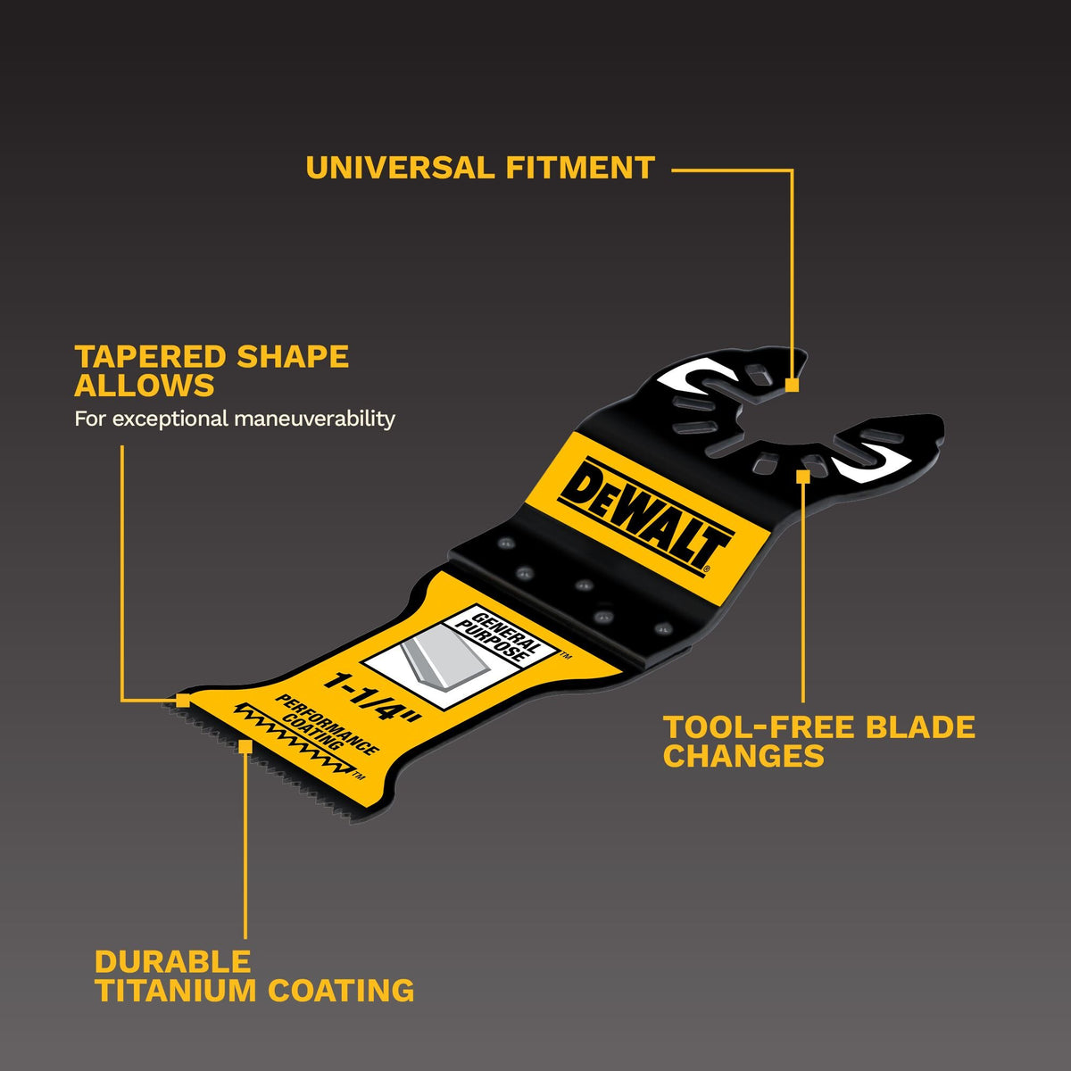 DEWALT DWA4209 1-1/4 In Titanium Oscillating Tool Blade For Metal Cutting (1 Pack) - feature callout