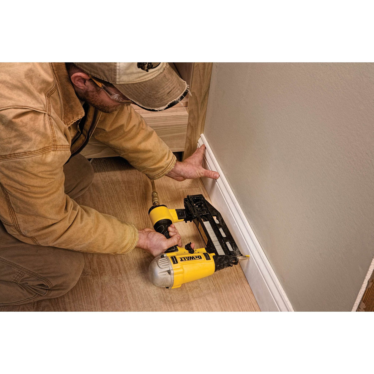 DEWALT DWFP71917 16 Guage Precision Point Finish Nailer - in use