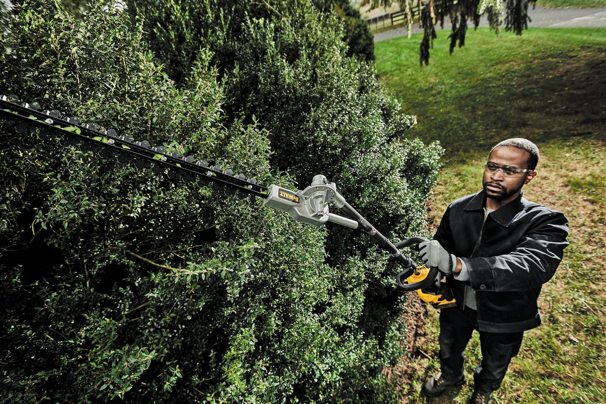 DEWALT DWOAS8HT Articulating Hedge Trimmer Attachment - in use