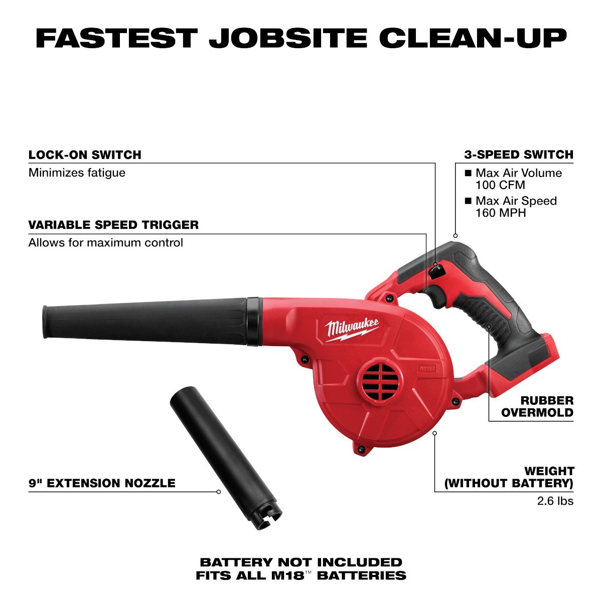 Milwaukee 0884-20 M18™ Compact Blower - feature callout