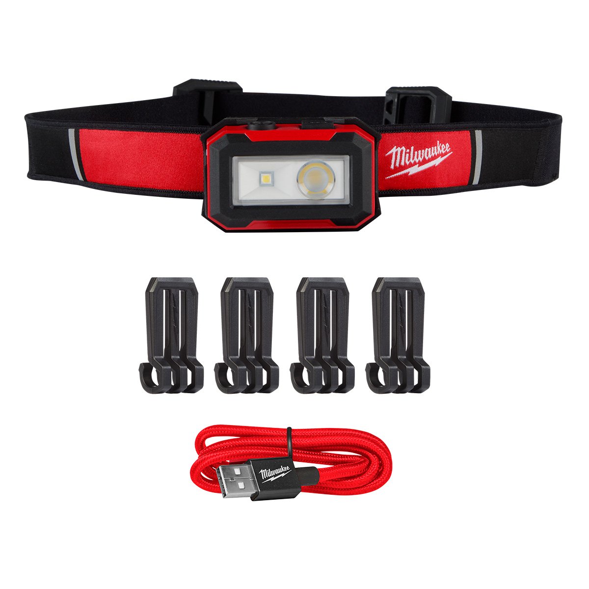 Milwaukee 2012R Rechargeable Magnetic Headlamp And Task Light - kit contents
