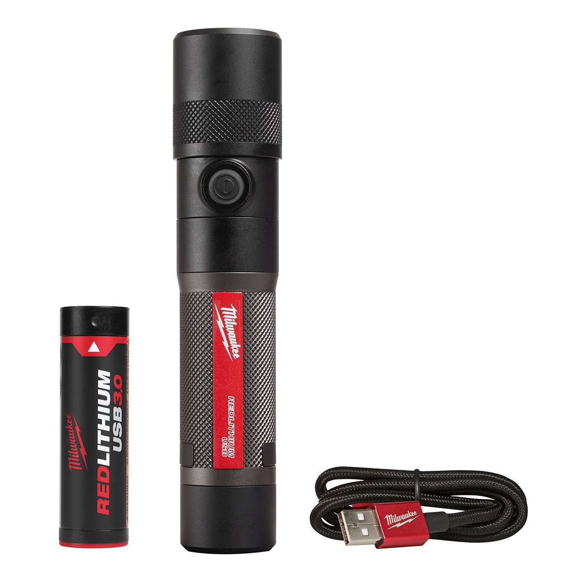 Milwaukee 2161-21 REDLITHIUM™ USB 1100L Twist Focus Flashlight - kit contents