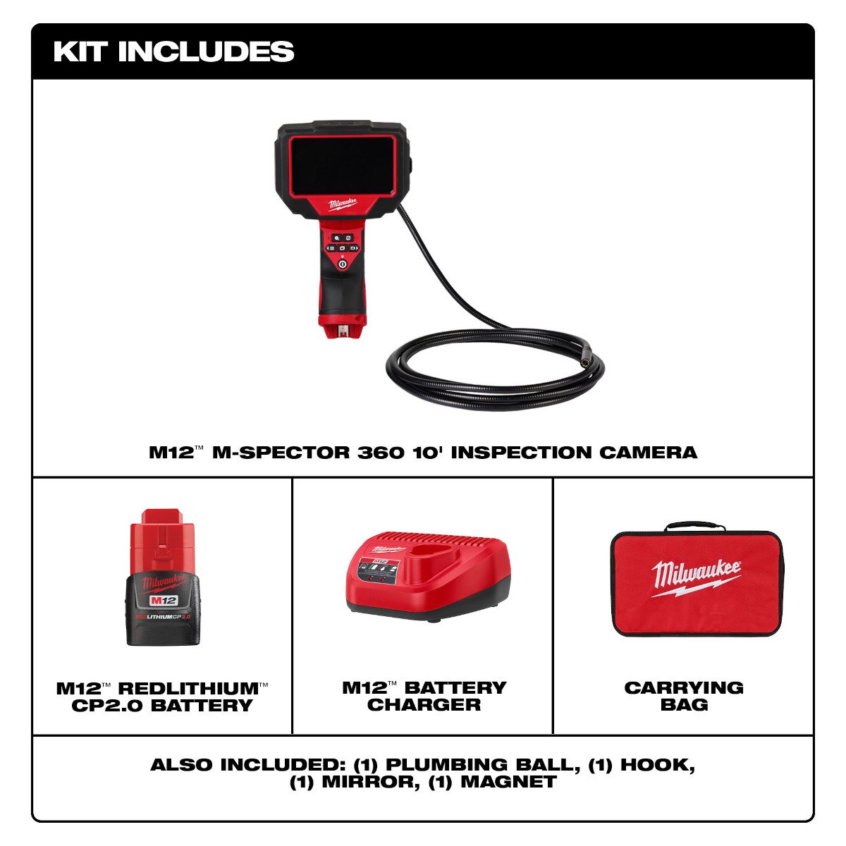 Milwaukee 2324-21 M12™ M-Spector™ 360 10' Inspection Camera - feature callout