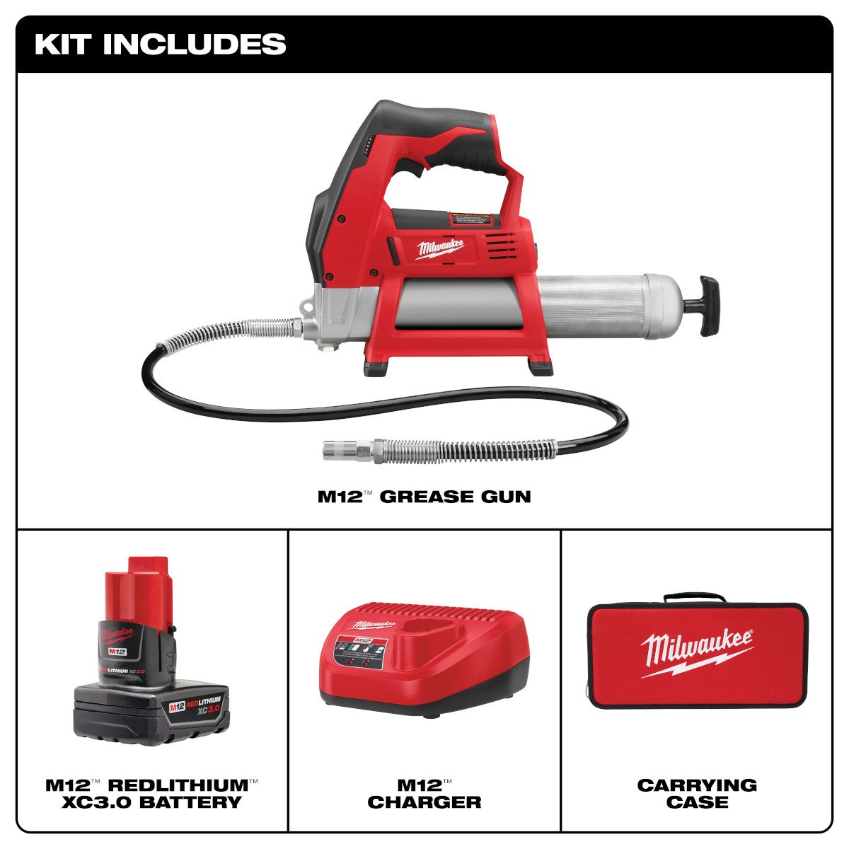 Milwaukee 2446-21XC M12™ Cordless Grease Gun Kit - feature callout