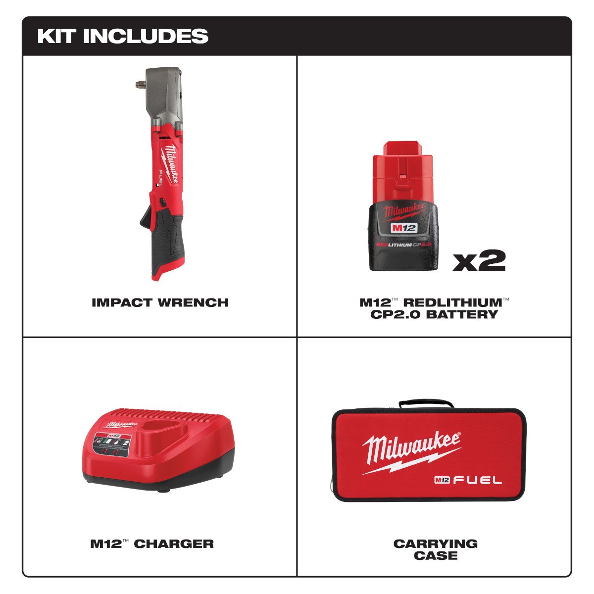 Milwaukee 2564-22 M12 FUEL™ 3/8" Right Angle Impact Wrench Kit - feature callout