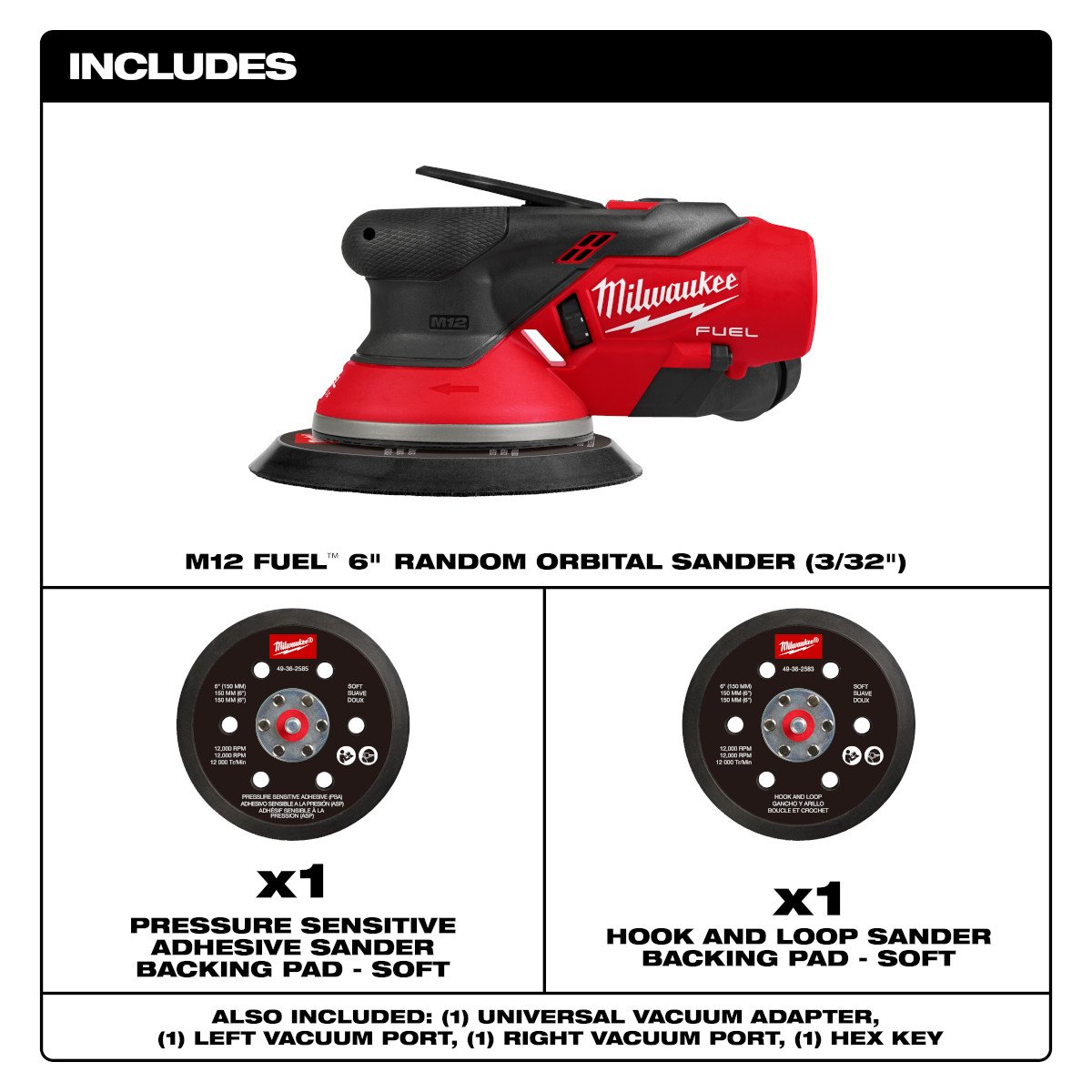 Milwaukee 2584-20 M12 FUEL™ 6" Random Orbital Sander (3/32") - feature callout