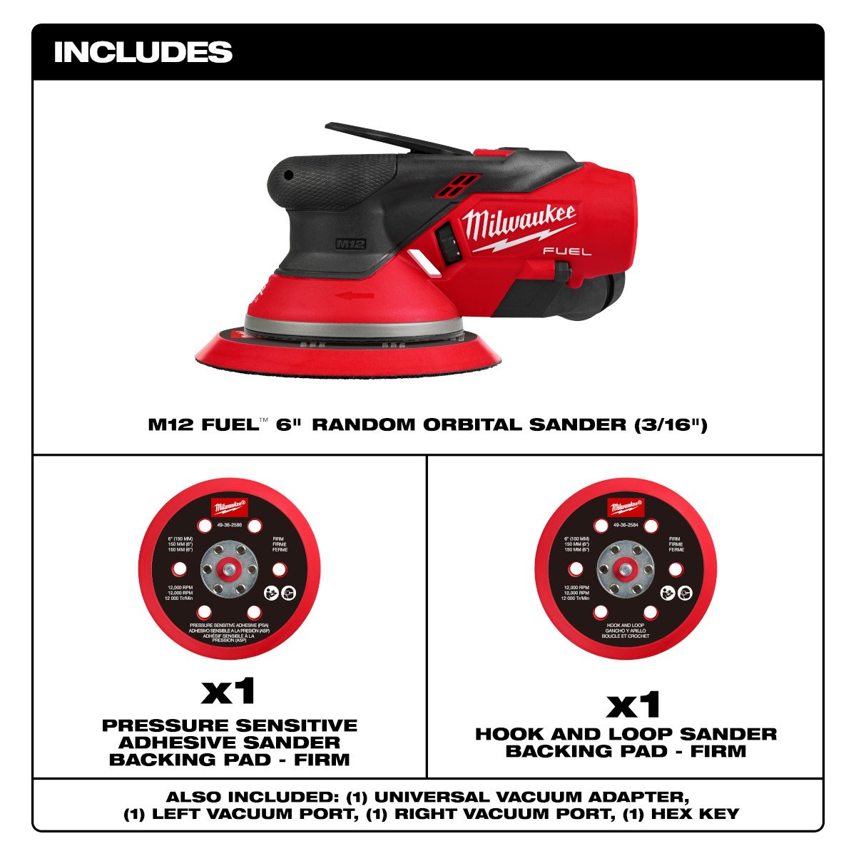 Milwaukee 2585-20 M12 FUEL™ 6" Random Orbital Sander (3/16") - feature callout