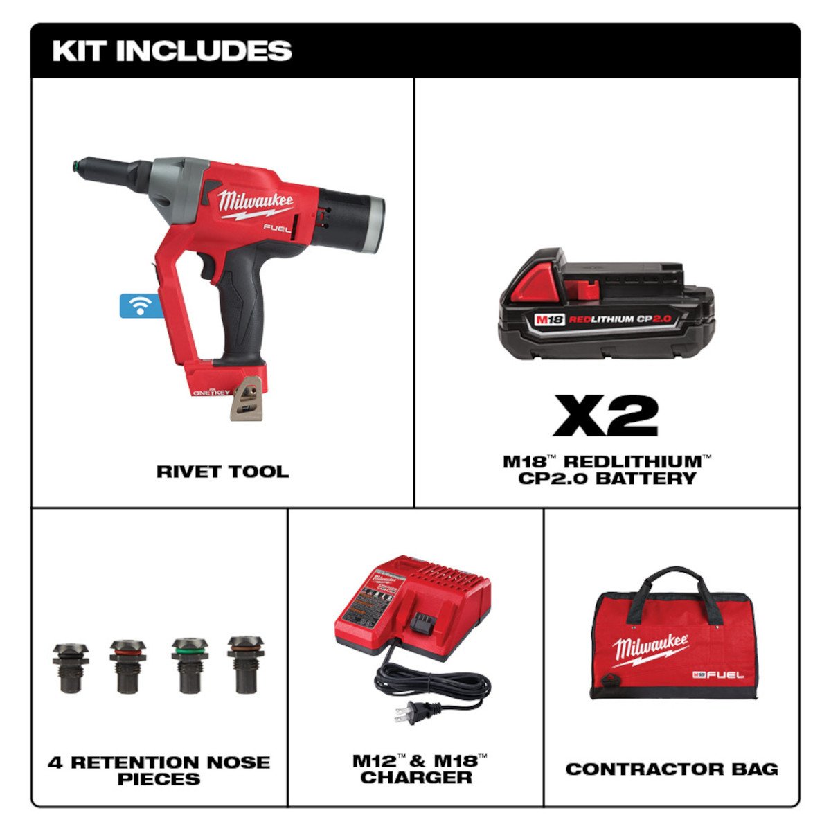 Milwaukee 2660-22CT M18 FUEL™ 1/4" Blind Rivet Tool w/ ONE-KEY™ Kit - feature callout