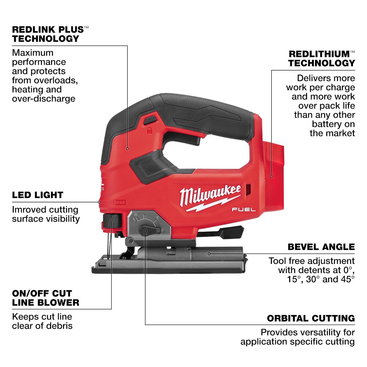 Milwaukee 2737-20 M18 FUEL™ D-handle Jig Saw - feature callout