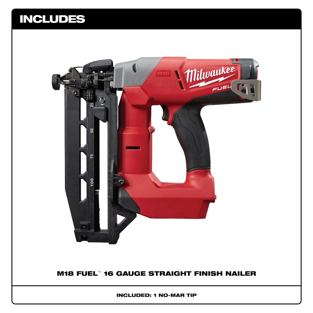 Milwaukee 2741-20 M18 FUEL™ 16 Gauge Straight Finish Nailer - feature callout