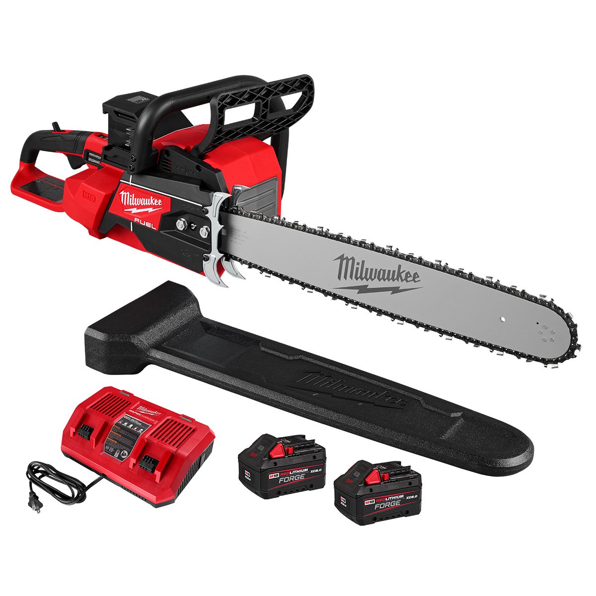 Milwaukee 2827-22 M18 FUEL™ 20" Dual Battery Chainsaw Kit - kit contents