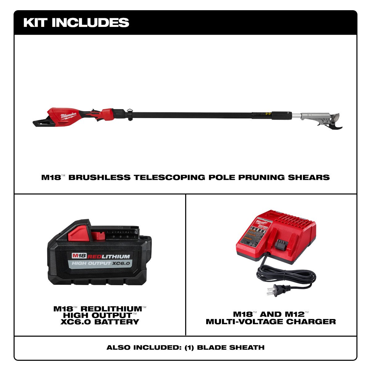 Milwaukee 3008-21 M18™ Brushless Telescoping Pole Pruning Shears Kit - feature callout