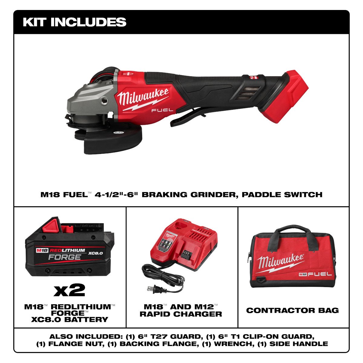 Milwaukee 3670-22 M18 FUEL™ 4-1/2"-6" Braking Grinder, Paddle Switch Kit - feature callout