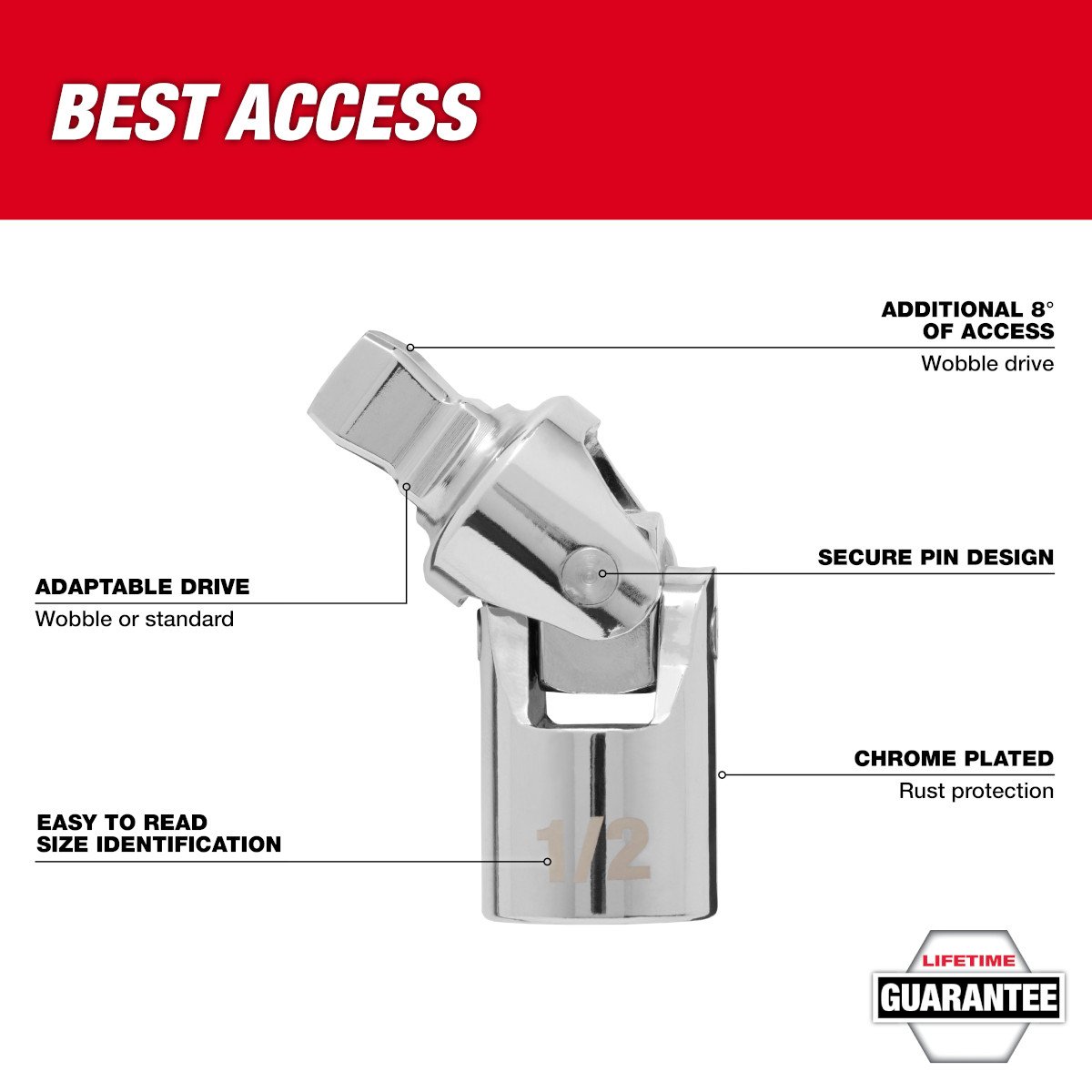 Milwaukee 42-04-9104 1/2" Drive Universal Joint - feature callout