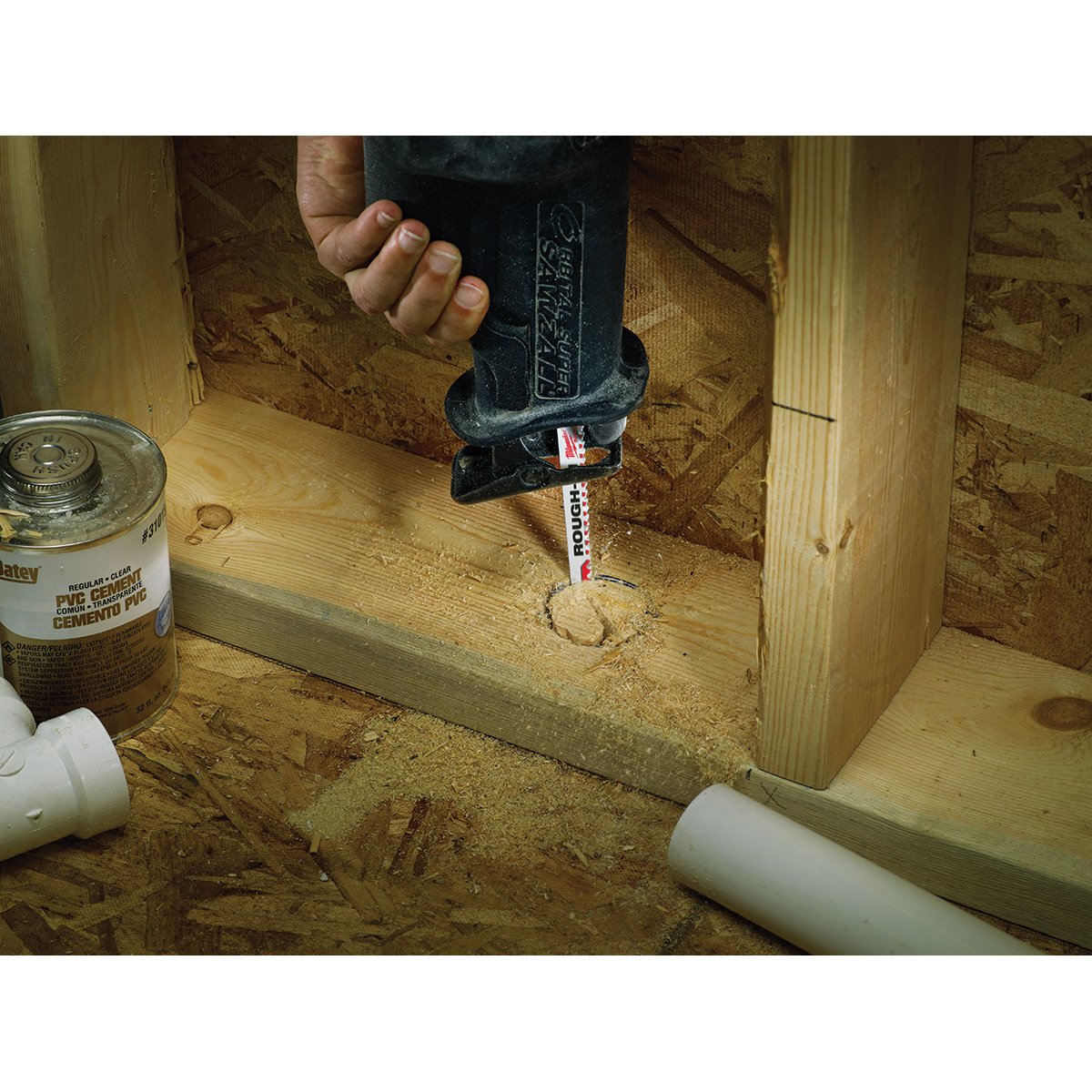 Milwaukee 48-00-1610 SAWZALL® Rough-In Blade - 5 PK - in use