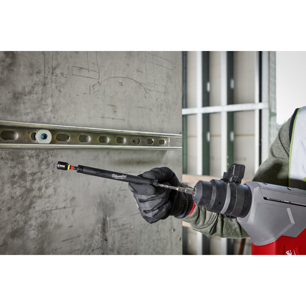 Milwaukee 48-20-7497 7pc. SDS Plus M/2™ 2-Cutter Concrete Screw Install Kit - in use