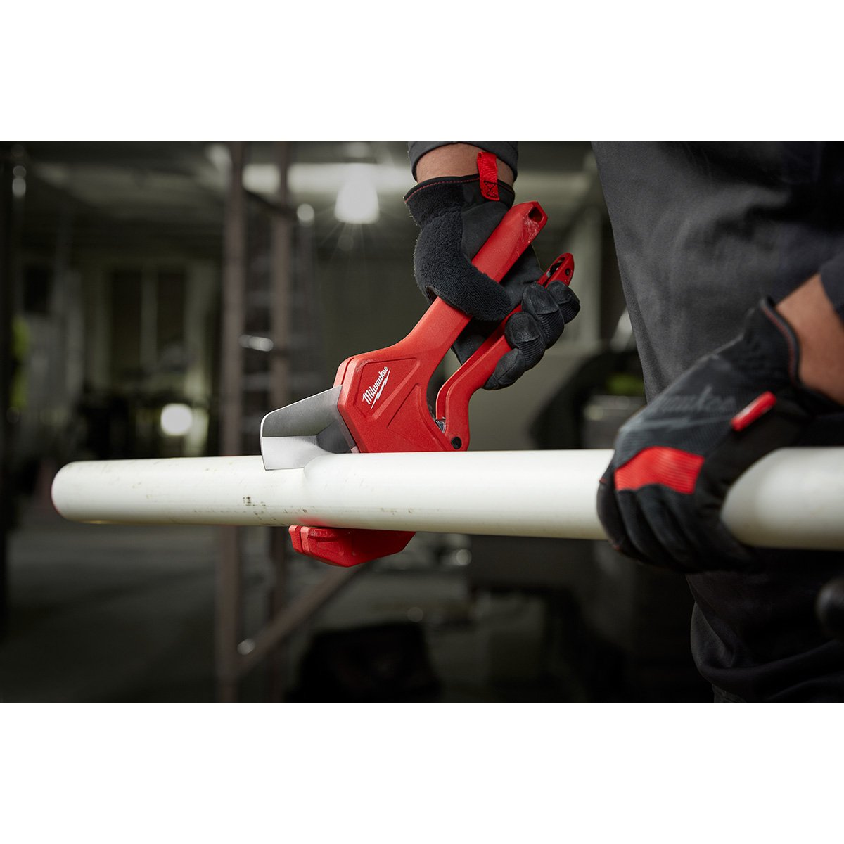 Milwaukee 48-22-4215 2-3/8" Ratcheting Pipe Cutter - in use