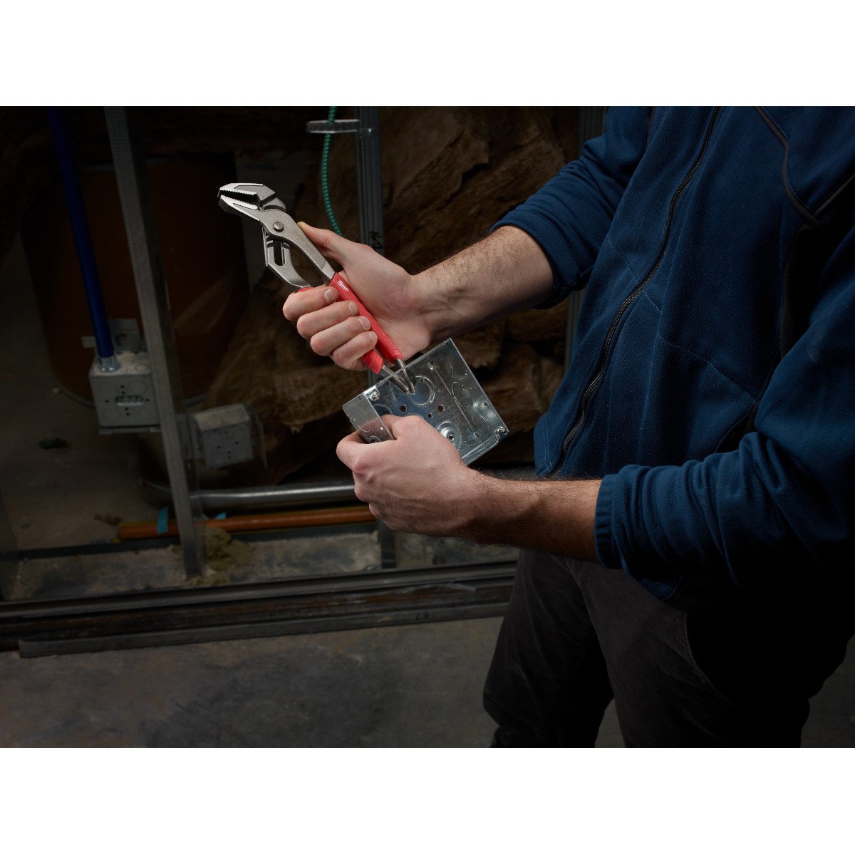 Milwaukee 48-22-6312 12 in. Straight-Jaw Pliers - in use