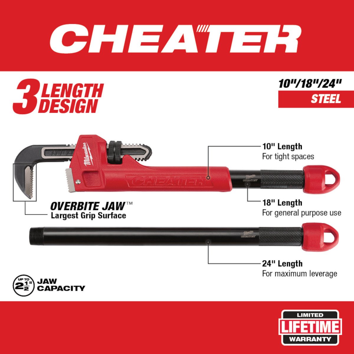 Milwaukee 48-22-7314 Cheater Pipe Wrench - feature callout